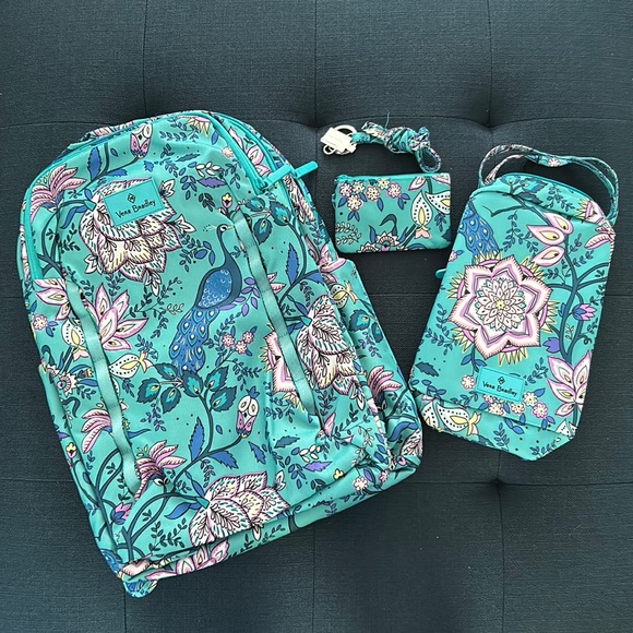 Vera Bradley Handbags - Vera Bradley Backpack, lunch box, lanyard and zip up ID case, Peacock Ga…